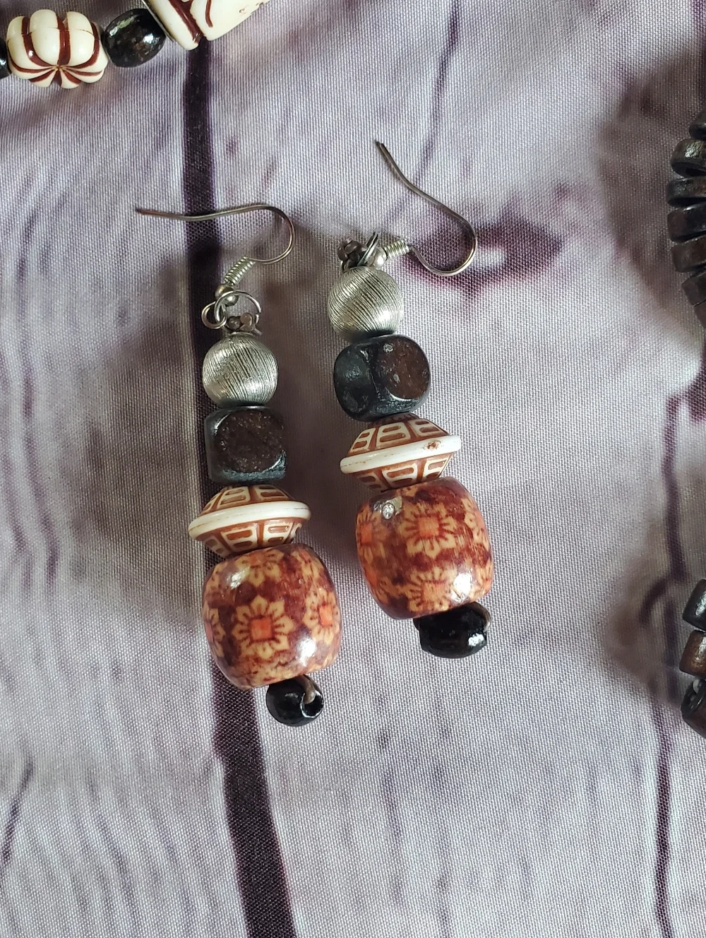 Bohemian Beaded Jewelry Set Handcrafted Necklace Bracelets Earrings Chunky Batik